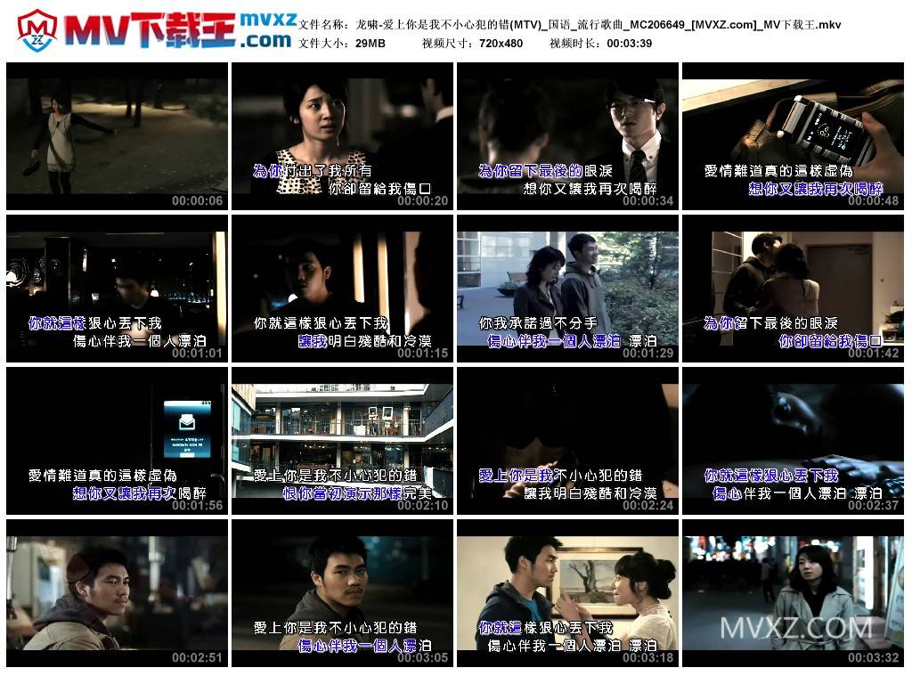 龙啸-爱上你是我不小心犯的错(MTV)_国语_流行歌曲_MC206649